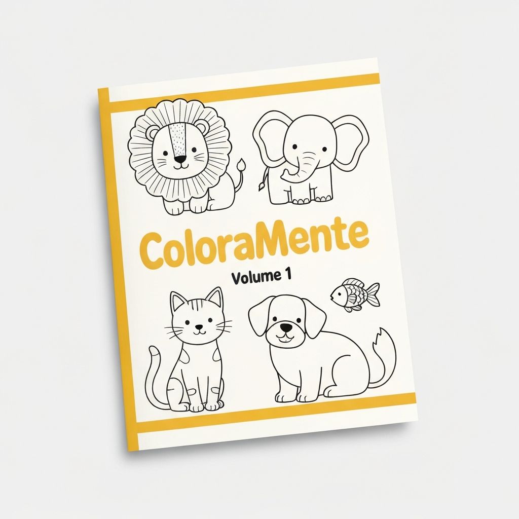 Capa do ColoraMente Volume 1 com ilustrações de leão, elefante, gato, cachorro e peixe