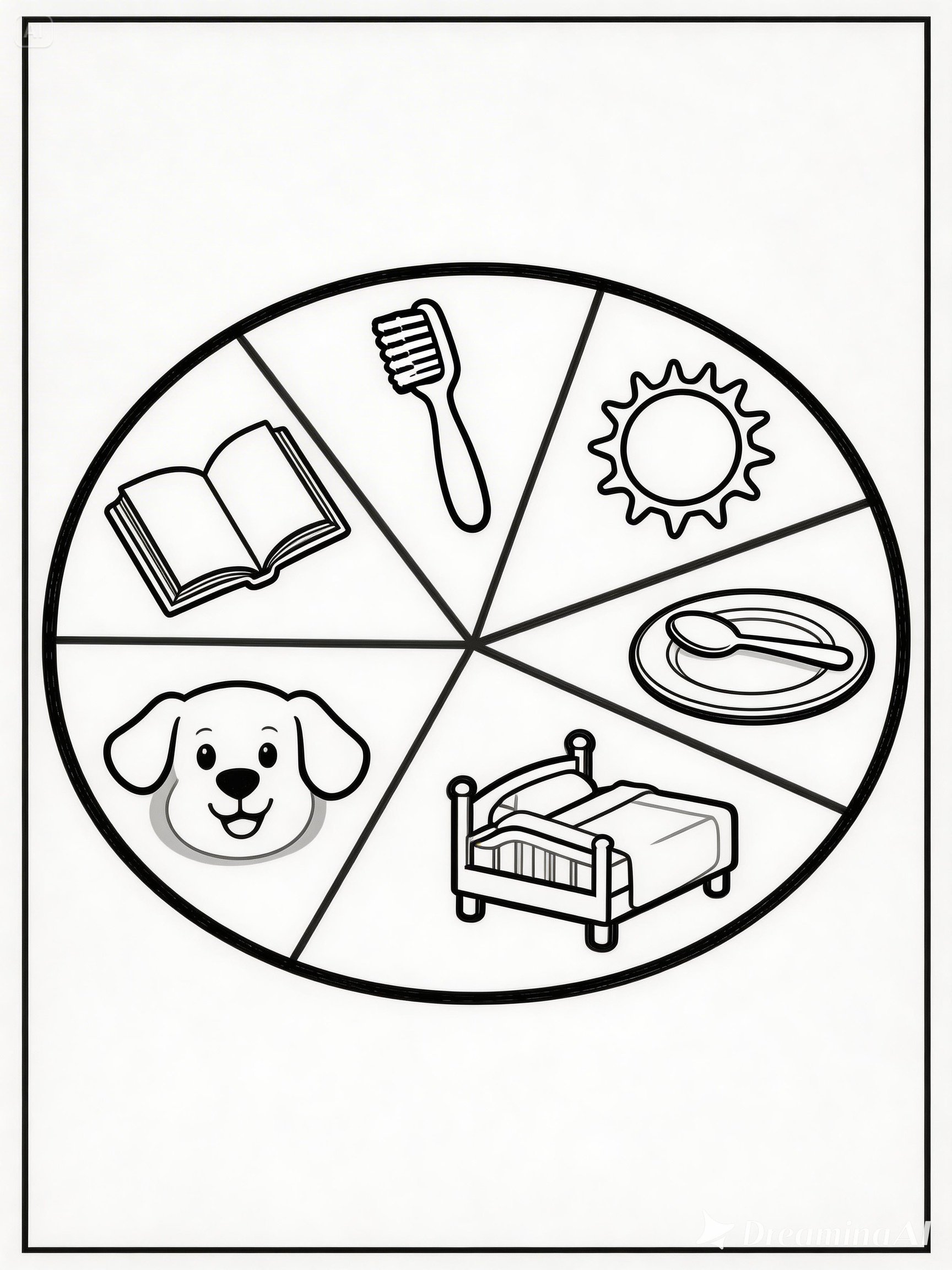Roda de Rotina com 6 seções de atividades diárias para colorir